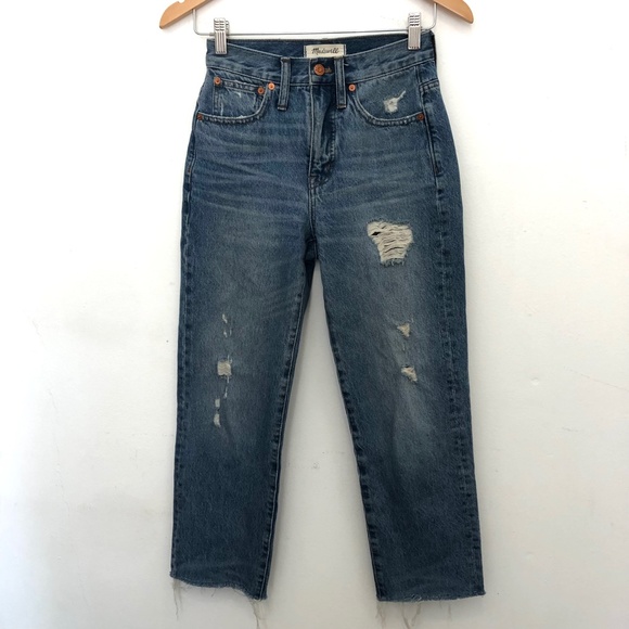 Madewell Classic Straight High Waisted Distressed Light Wash Jeans - Picture 4 of 8